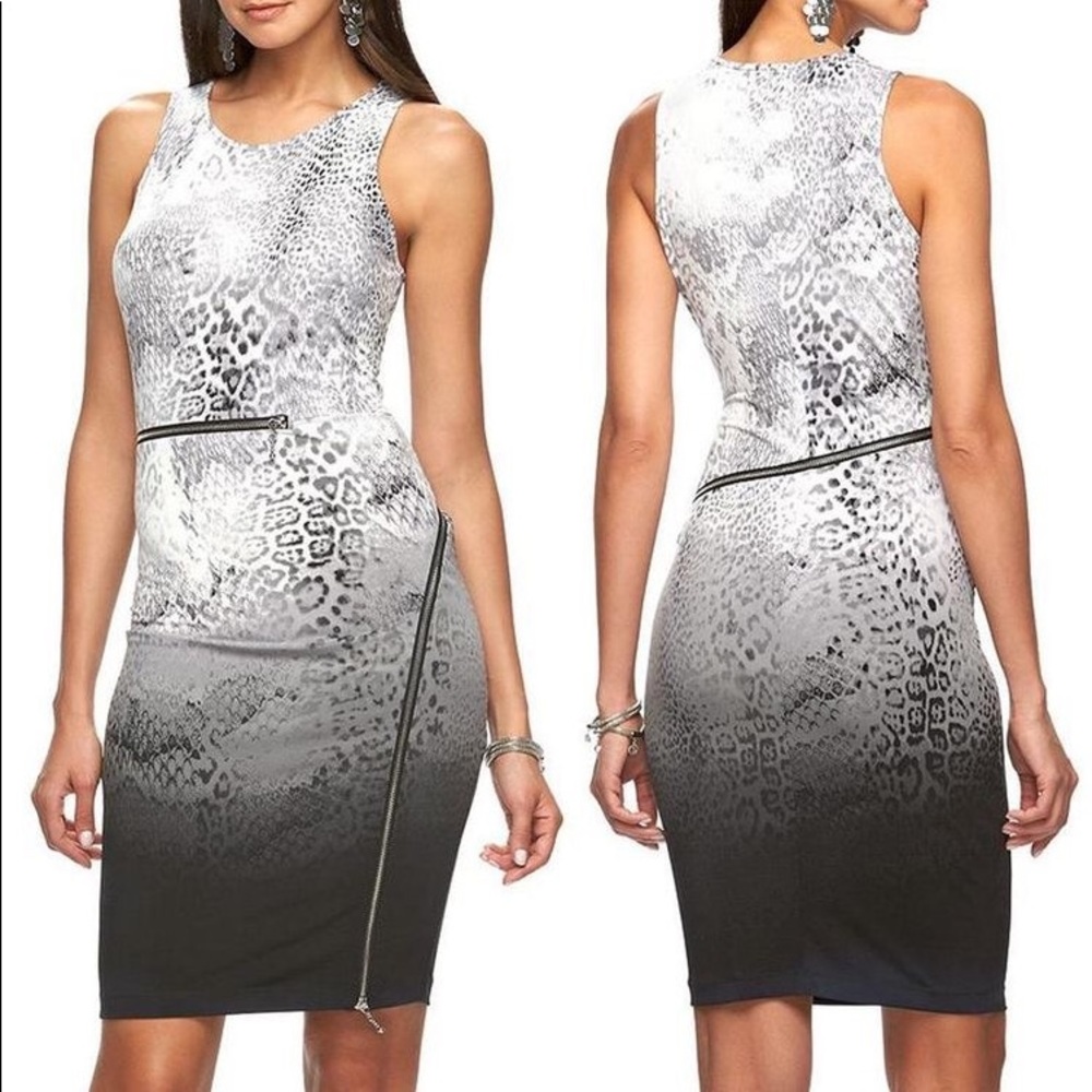 J-Lo zipper sheath dress / Ombré animal print